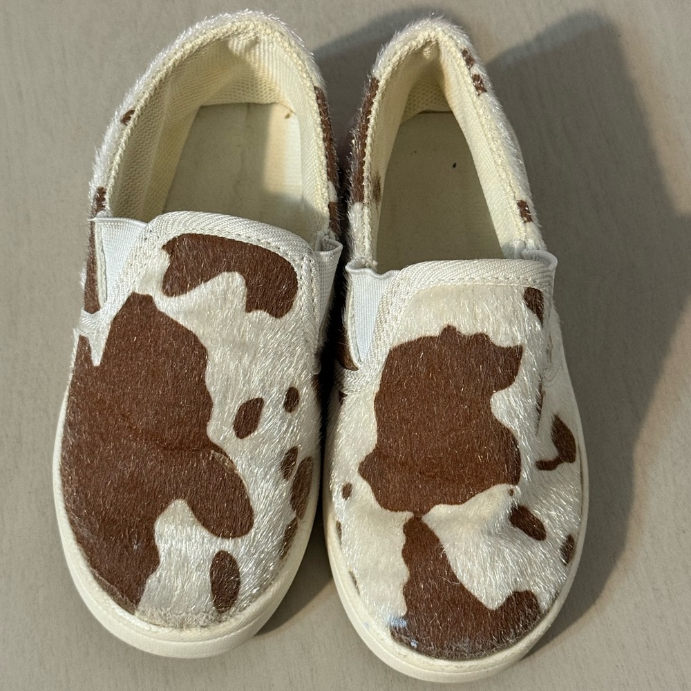 Brown and White Cow Print Slip-On Shoes